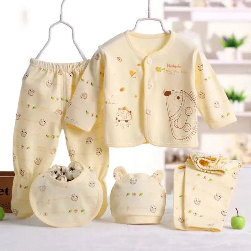 5pcs/set Newborn Baby Suit Set Top 2 Pants Hat Bibs 0-3 M Clothing Set Boy Girl Clothes Pure Cotton Breathable Cartoon Underwear - M & M Global
