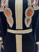 Ramadan Luxury Muslim Fashion Bat Sleeve Moroccan Turkiye Dubai Dress Middle East Arab Dress Sequins Golden Velvet Long Dress - M & M Global