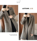 Plus Size Women's Long Sleeve Woolen Coat Pure Color Slim Fit Midi Length Spring New Style Compact Size Versatile Quality Pol...
