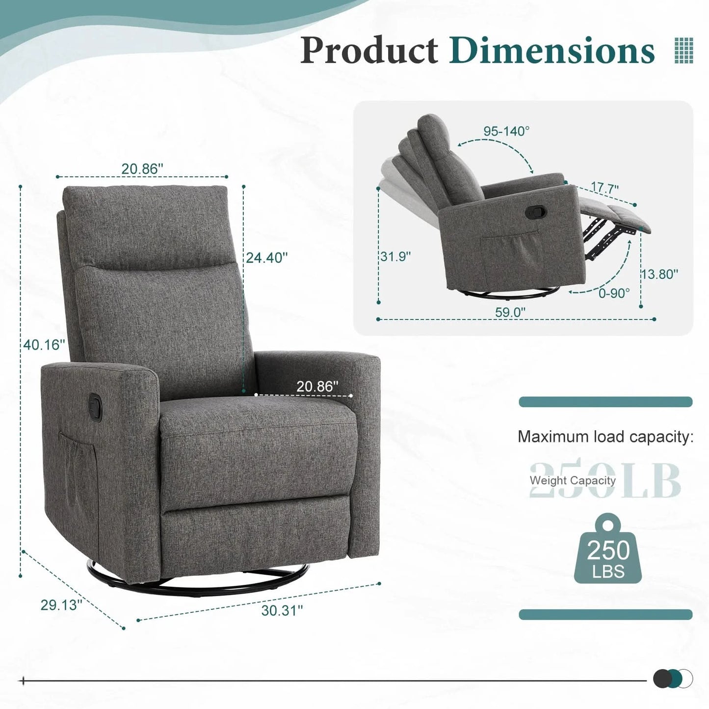 JHK Rotating Living Room Sofa Recliner With Oversized Foot Swivel Rocking Rocker Recliner Glider Nursery Sofas for BedRoom