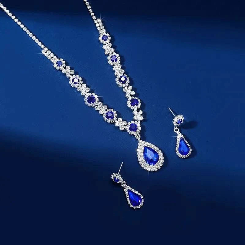 2pcs/set Jewelry Sets Women Elegant Waterdrop Rhinestone Pendant Necklace stud Earrings Wedding Dress Bridal Jewelry Set - M & M Global