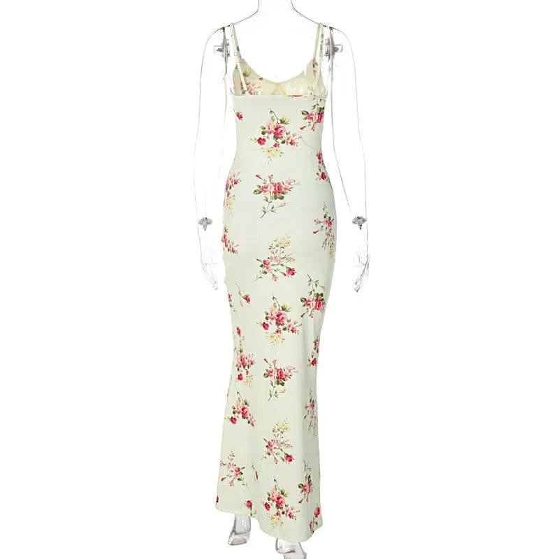Dulzura Floral Print Strap Midi Dress For Women Bodycon Sexy Party Clothes 2024 Summer Long Dress Y2K Clothes Evening Holiday - M & M Global