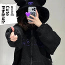 Thickened Loose Hooded Sweatshirt in Black with Embroidery Lambskin Imitation for Autumn And Winter Trendy Streetwear for Girls