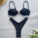 Sexy Black Push Up Bikini 2025 Women Swimwear Wrinkled Underwired Swimsuit High Cut Bathing Suit Metal Ring Bikinis Sets Biquini - M & M Global