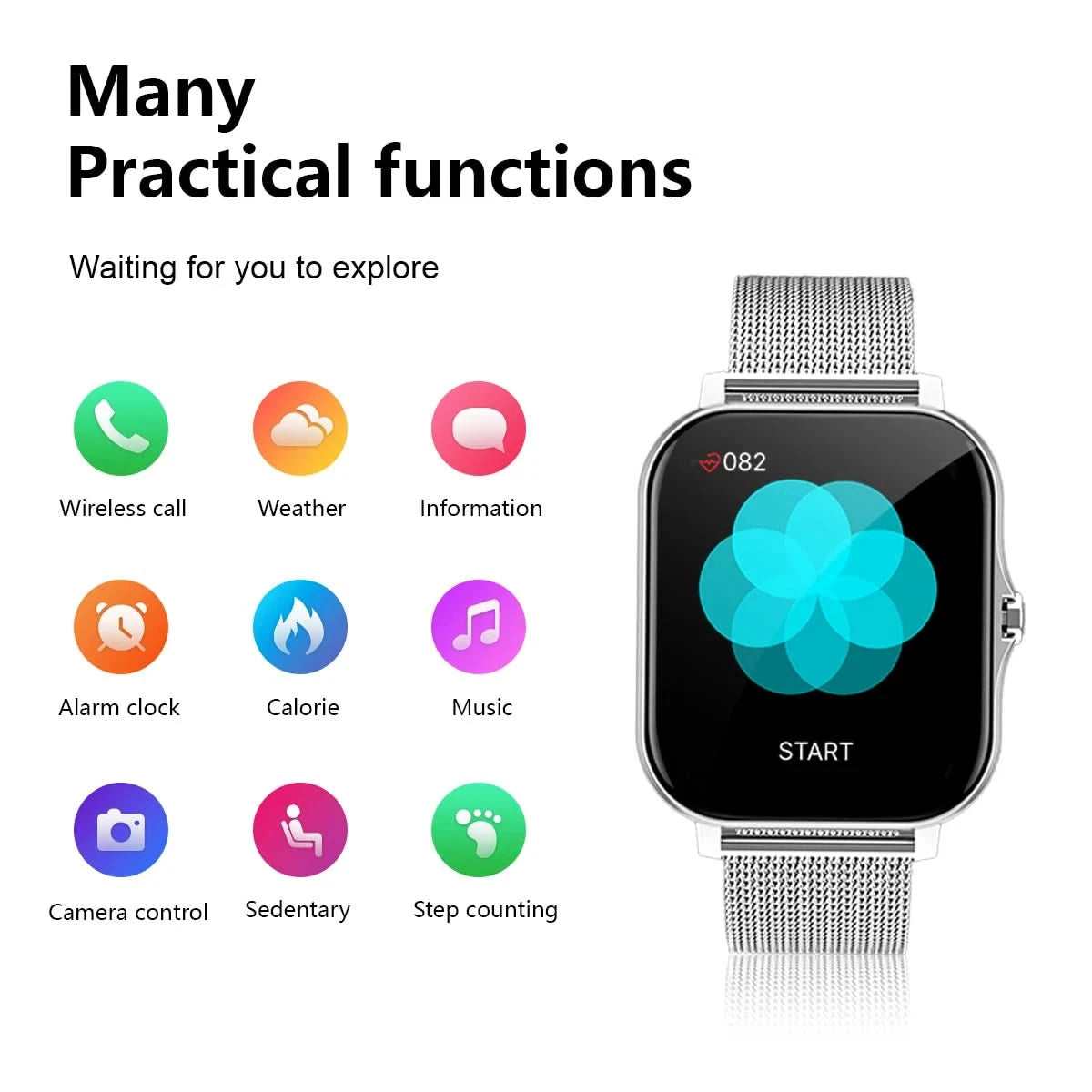 Smart watch wireless calling/dial Sport mode calling reminder and rejection fitness monitoring for iPhone/Andriod - M & M Global