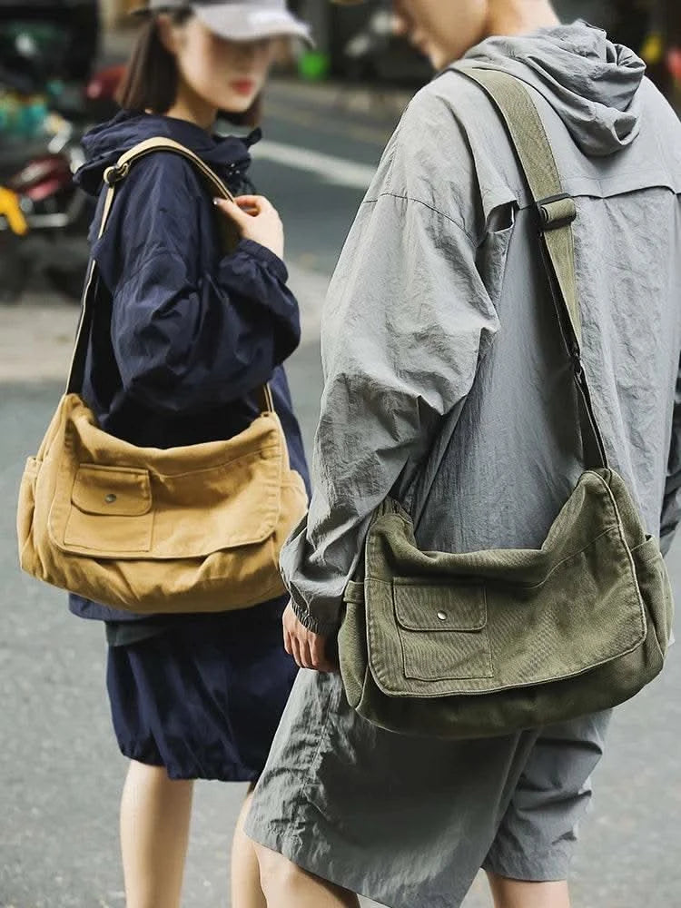 Casual Canvas Messenger Bag Versatile Flip Large Capacity Shoulder Book Bag For Student Adjustable Crossbody Bag For Men Women - M & M Global