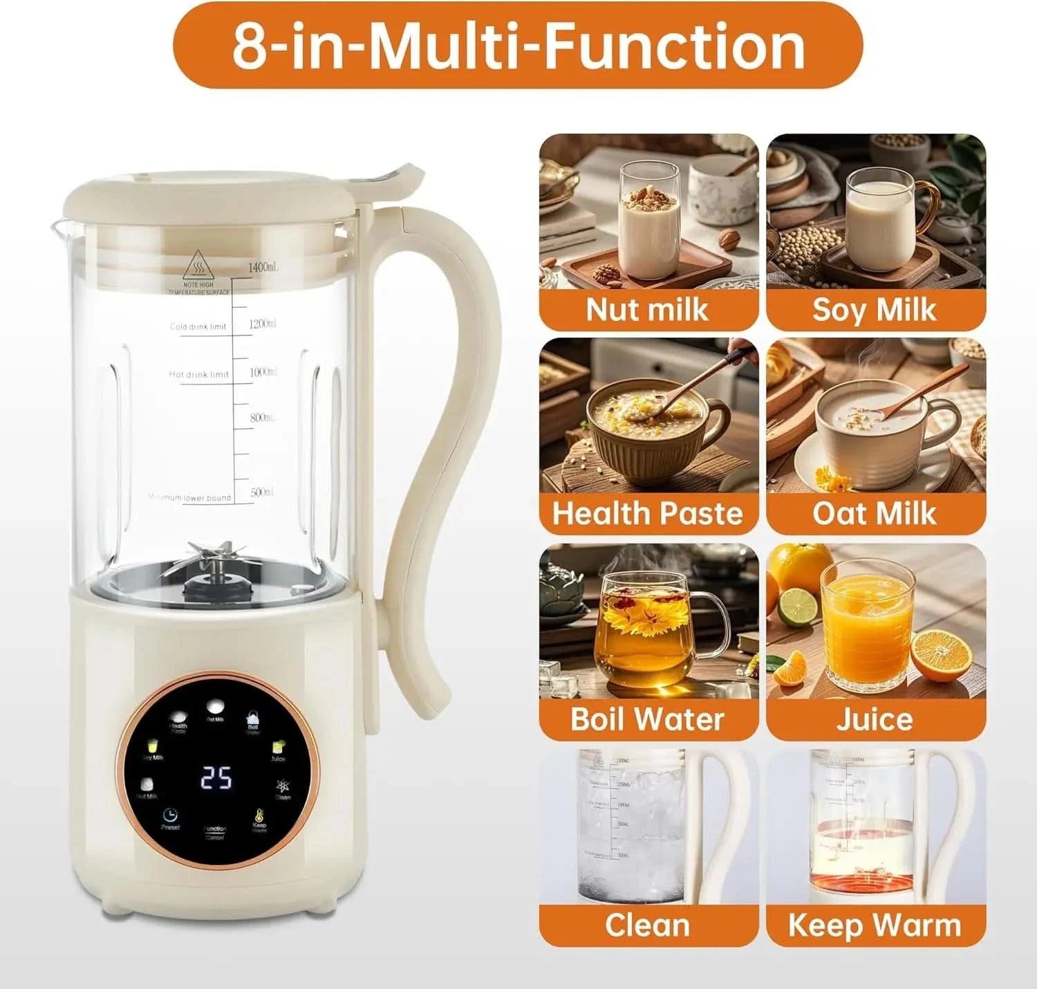 47 oz Nut Milk Maker Machine with 16 Blades, Automatic Homemade Almond, Oat, Soy, Plant-Based Milk and Dairy Free Beverages, Alm - M & M Global