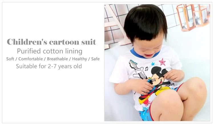 Summer Children Pajamas Set Short Sleeve T Shirt Shorts car Pyjamas Kids Boy Girls Pijamas lightning mcqueen Cartoon Sleepwear - M & M Global