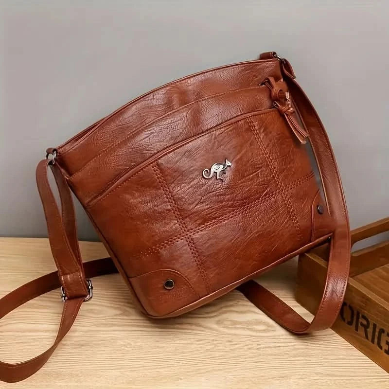 Elegant Vintage Style Shoulder Bag, Faux Leather Multiple Pockets Crossbody Bag, Adjustable Strap, Women's Commuter Work Purse - M & M Global