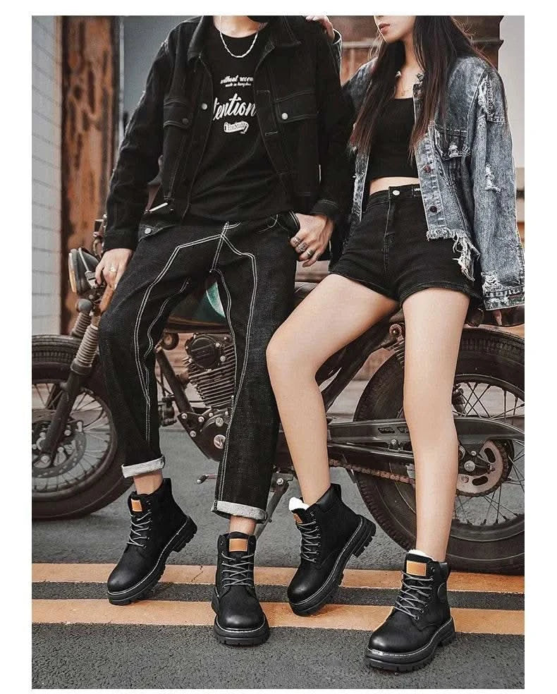 Boots Men High Top Boots High Quality Women Leather Shoes Fashion Outdoor Sneakers Men Lace Up Non-Slip Ankle Boots for Couple - M & M Global