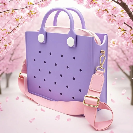The orange guy Purple Women Fashion New EVA Punched Handbag Casual Waterproof Travel Tote Bag Fit Charms Outdoor Beach Bags - M & M Global