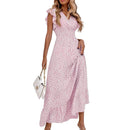 Polka Dot Dress For Women Sexy V-Neck Long Dress Casual And Fashionable Ruffle Edge Short Sleeved High Waisted Dress - M & M Global
