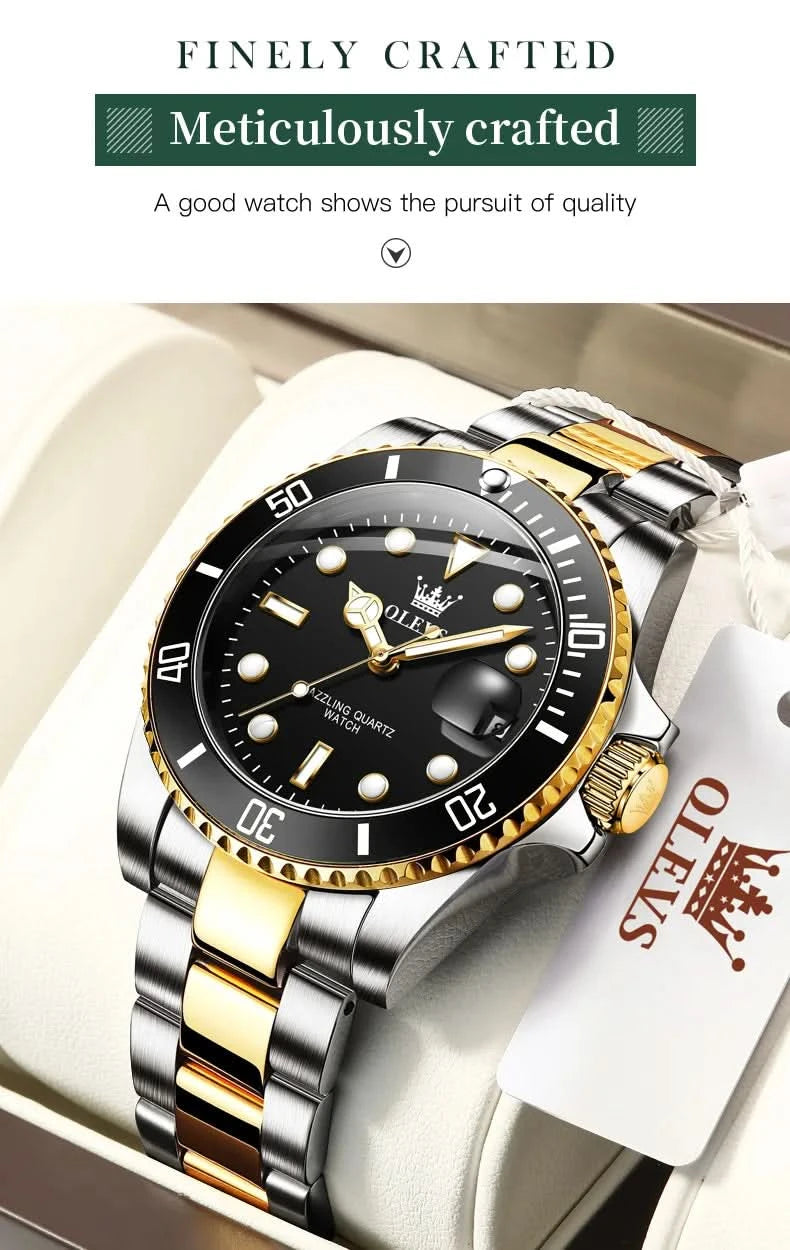 OLEVS Watches for Men with Date Luxury Big Face Waterproof Mens Wristwatch Analog Dress Two Tone Stainless Steel Man Watch - M & M Global