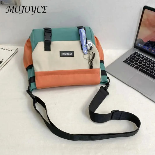 Unisex Student Messenger Bag Large Capacity Leisure Sling Bag Contrast Color Nylon Satchel Bag for College Travel Business - M & M Global