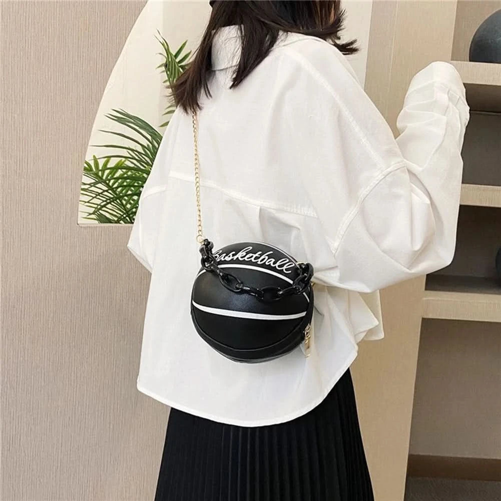 Fashion Chic Women Ball Handbag Round Basketball Football Shape Party Dress Faux Leather Crossbody Girls Coin Purse Shoulder Bag - M & M Global