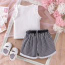 3PCS Summer New Style Comfortable And Fashionable Pink Pit Strip Vest + Shorts Set For Girls Aged 0-3 - M & M Global