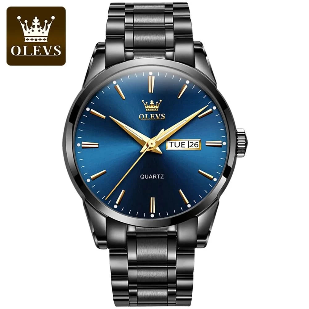 OLEVS Men Watches Waterproof Stainless Steel Quartz Male Wristwatch Gold Watch Fashion Luminous Luxury Calendar Business Clock - M & M Global