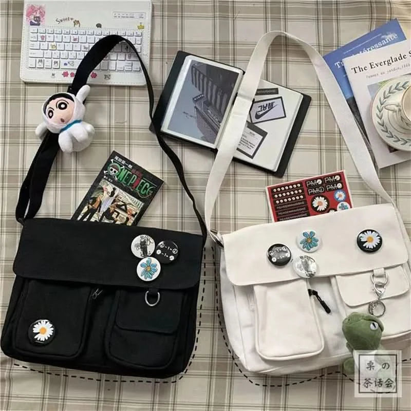 Japanese Harajuku Cute Retro Girl Messenger Shoulder Bag Canvas Student School Female Anime double messenger bag - M & M Global