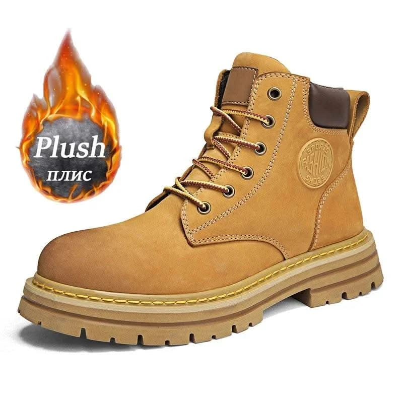 Boots Men High Top Boots High Quality Women Leather Shoes Fashion Outdoor Sneakers Men Lace Up Non-Slip Ankle Boots for Couple - M & M Global