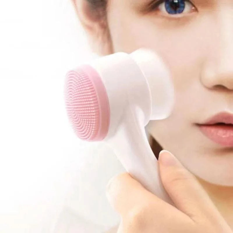 3D Double Silicone Facial Cleansing Brush Manual Massage Facial Brush Soft Bristles Exfoliator Double Sided Face Wash Brush - M & M Global
