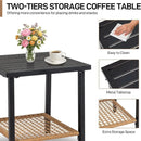 3-Piece Outdoor Rocking Bistro Set, Patio Furniture Set w/Soft Thick Cushions & 2-Tier Coffee Table, Rattan Conversation