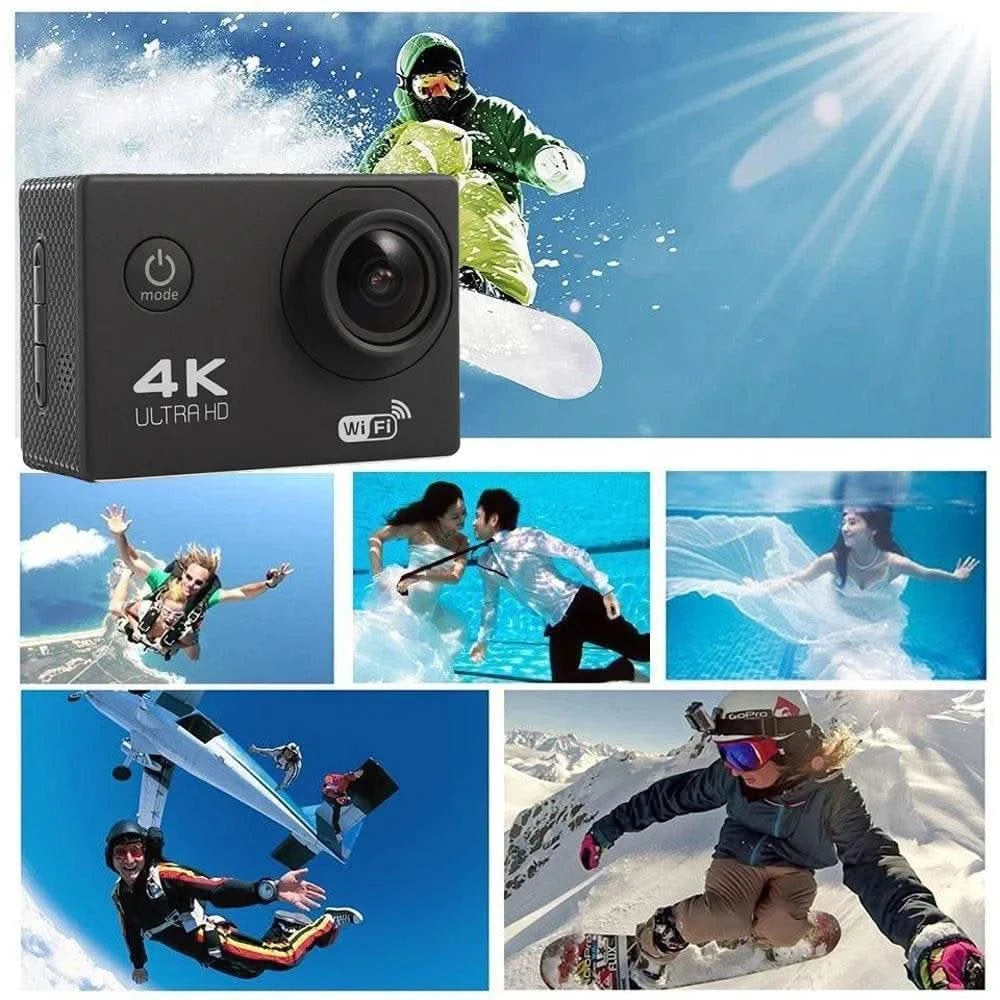 Action Camera 4K WiFi 2.0-inch Screen Waterproof 170D Underwater sports video cameras for motorcycle helmet Outdoor Sport Cam - M & M Global