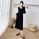 Lucyever Elegant Knitted Long Dress for Women Korean Chic Buttons Slim Fit Midi Dresses Female Streetwear V Neck Party Vestidos - M & M Global