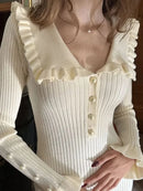 TARUXY High Waist Ruffled Maxi Dresses For Women Autumn Winter Knitted Slim Long Dress Women's Vintage Dress Woman Retro Elegant - M & M Global