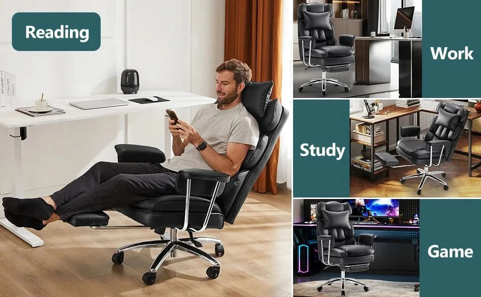 JHK PU Leather Ergonomic Office Computer Desk Chair High Back with Footrest Lumbar Support Height Adjustable For Home Office