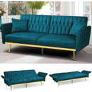 70” Velvet Futon Sofa Bed w/Adjustable Armrests and Backrest, Convertible Futon Couch w/2 Pillows, Modern Sleeper Bed for Living