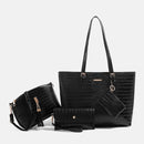 Europe and the United States new large capacity bag solid color four-piece cross-grain Tote bag retro single shoulder crossbody - M & M Global
