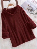 Fleece Solid Colour Hoodie Casual Long-Sleeved Hooded Sweatshirt Women's Autumn And Winter New Models 2024 Warm Solid Colour
