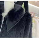 Autumn Winter Now Locomotive Wind Hottie Sweet Cool Fashion Coat Women Patchwork Imitation Fox Fur Leather and Fur Solid Tops