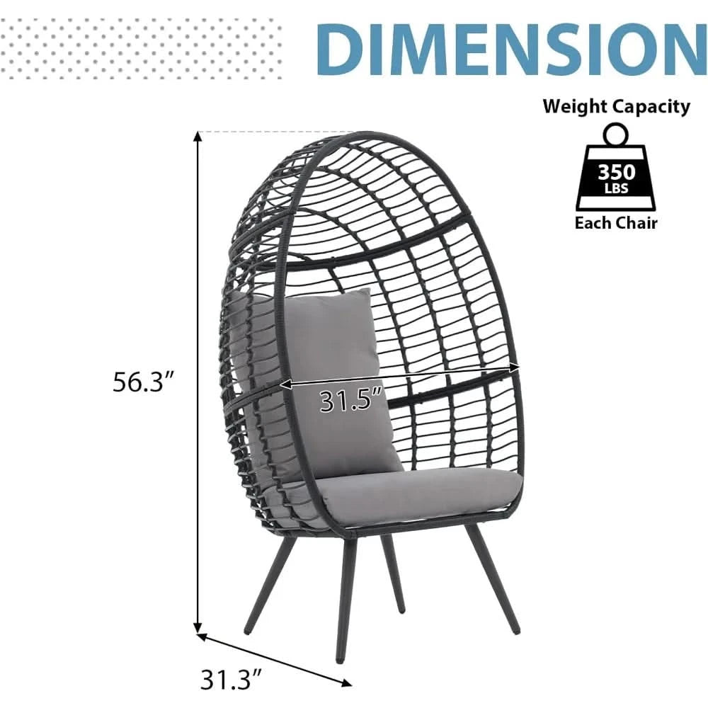 Wicker Egg Chair, Oversized Indoor Outdoor Lounger Large Egg Basket Chair with Stand and Cushions for Patio Porch, Backyar