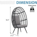 Wicker Egg Chair, Oversized Indoor Outdoor Lounger Large Egg Basket Chair with Stand and Cushions for Patio Porch, Backyar