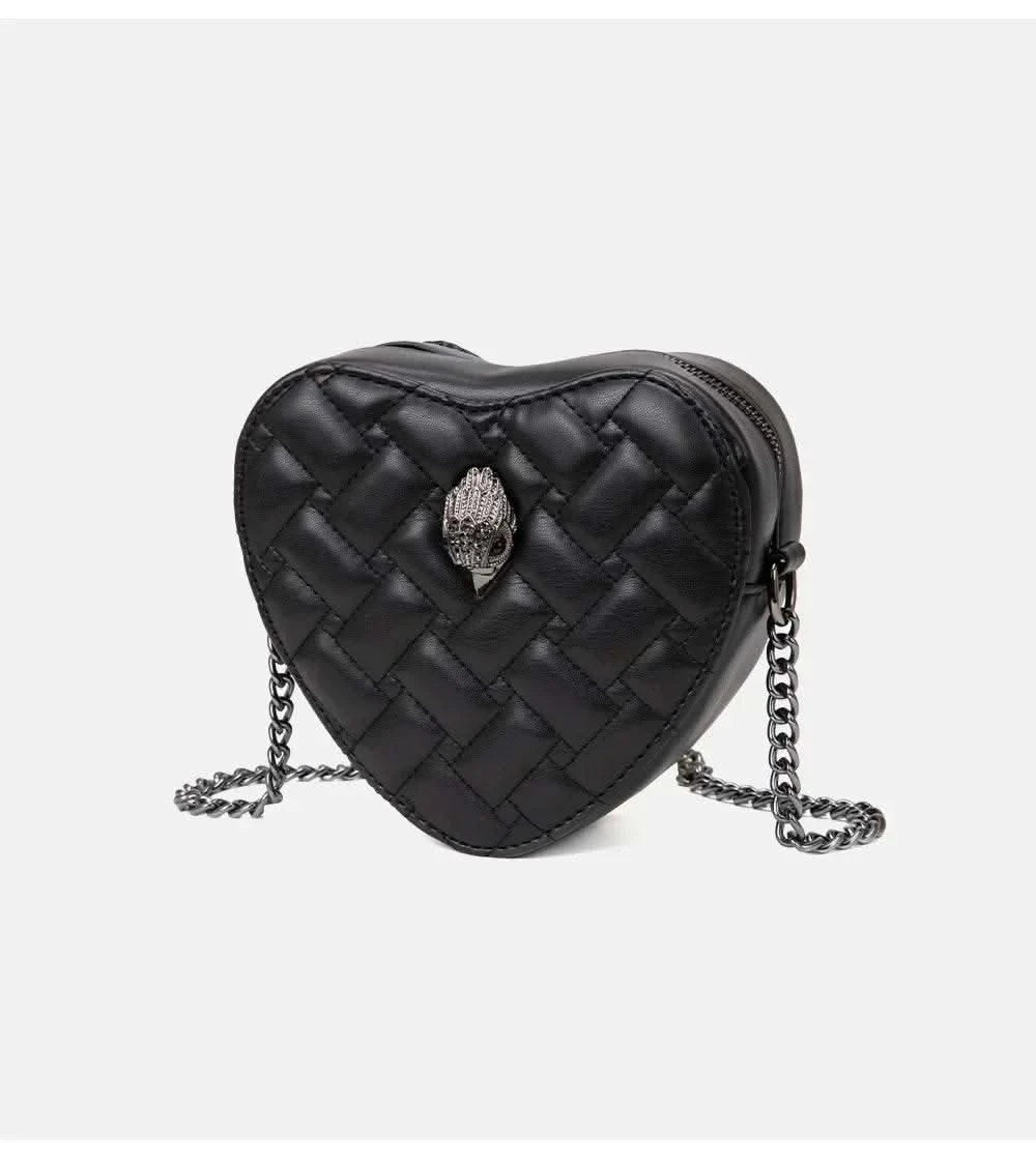2024 Women's Heart-Shaped Herringbone Crossbody Bag with Eagle and Bird Head Shoulder Bag Chain Purse - M & M Global