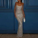 Fashion Rhinestone High Waist Slim Long Dress New 2024 Lady Sexy Off Shoulder Party Dress Casual Backless Hollow Suspender Dress - M & M Global