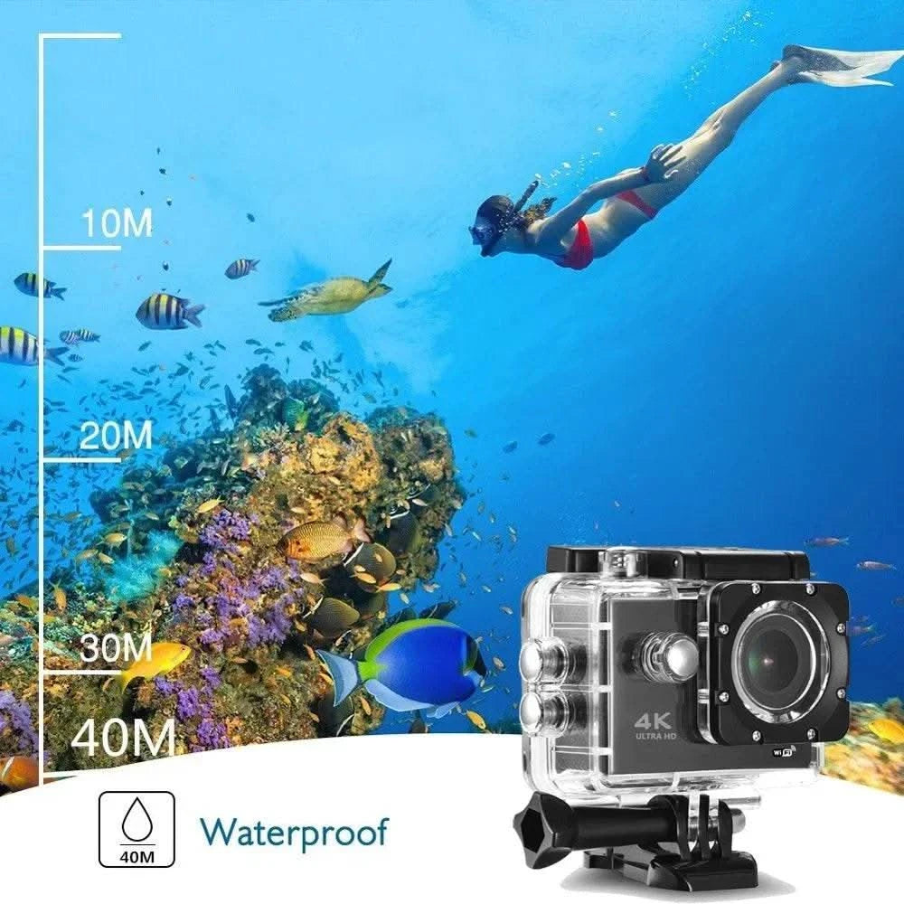 Action Camera 4K WiFi 2.0-inch Screen Waterproof 170D Underwater sports video cameras for motorcycle helmet Outdoor Sport Cam - M & M Global