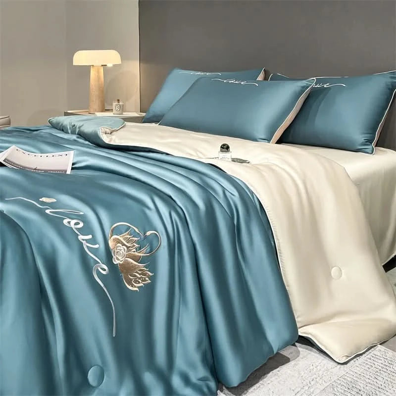 Simple Solid Color Embroidery Washed Ice Silk Single Summer Quilt - M & M Global