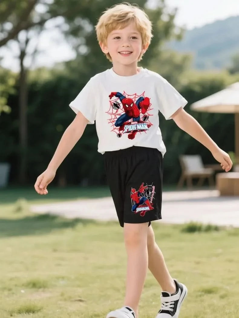Anime Spiderman Boys T Shirt Shorts 2pcs Sets Breathable Waffle Fabric Kids Sport Clothing Set Children Casual Outfits - M & M Global