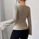 2025 Women Autumn Winter Long Sleeve Y2K Crop Top Trendy Off Shoulder Asymmetrical Fitted Knit V Neck Tee Shirts Tops Streetwear