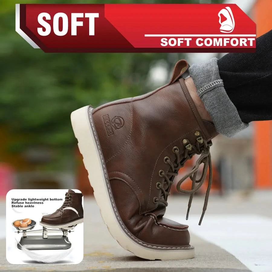 Two layer cowhide high top anti-smash anti-puncture breathable fashion labour insurance shoes