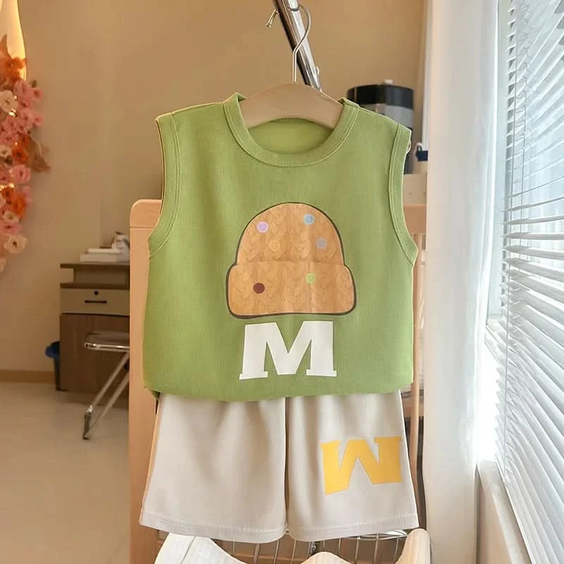 Kids Sleeveless Tracksuits Cute TShirt +Shorts Summer Clothing Short-sleeved Outfits Thin Loose Tees Shorts Baby 2 Piece Set - M & M Global