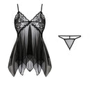 Tulle Suspenders Exquisite Women's Lencerias Lace V-Neck Underwear Semi-transparent Thong Dress Set Females Lingerie Nightgowns - M & M Global