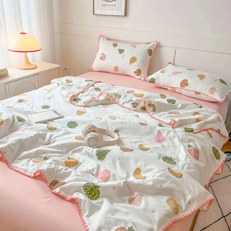 Summer Quilt Cotton Floral French Style Double  Air-conditioned Quilt, Double-layer Summer Blanket Comforter Duvet   이불 - M & M Global