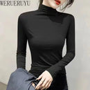 Black Turtleneck T-shirt Long Sleeve Tops Women Y2k Clothes Autumn Winter Korean Fashion Modal Elegant T-shirts for Women 2024