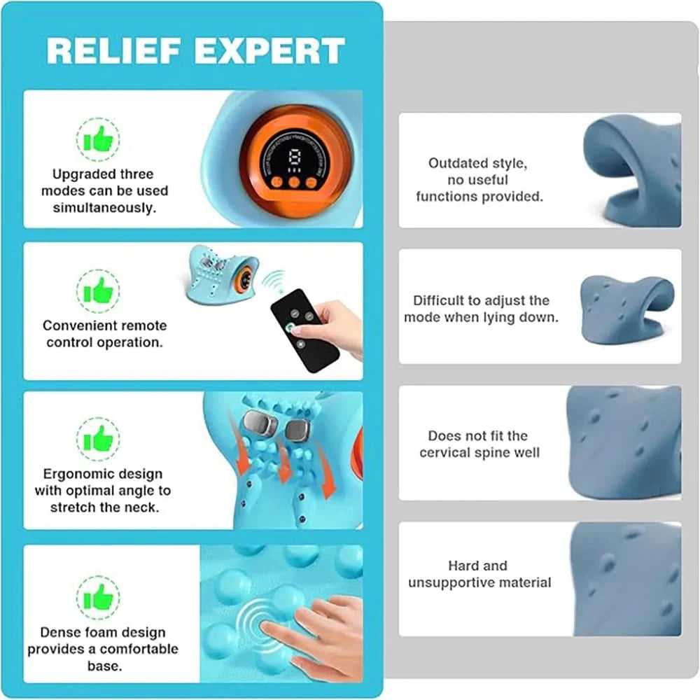 Portable EMS Neck Massager With Heat Low-Frequency Pulse Neck Cervical Spine Traction Relaxer Massage Pillow With Remote Control - M & M Global