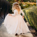 New Summer Elegant Flower Girl White Wedding Lace white girl long dress Sleeve Mesh Girl Princess Dress backless girls aged 8-12 - M & M Global