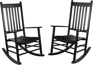 Outdoor Rocking Chair Set, Wood Porch Rocker, 2 Wooden Rocking Chair With Outdoor Side Table, Perfect for Indoor or Outdoor, All