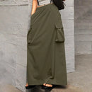 ZANZEA 2024 Vintage Cargo Maxi Skirts Women Elegant Loose Jupes Office Big Pockets Jupes Autumn Elastic Waist Skirts Streetwear